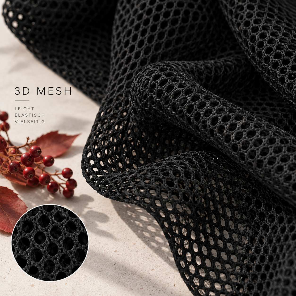 3D Mesh Schwarz – Verwendungsidee (KI-generiertes Stimmungsbild, kein Produktfoto)