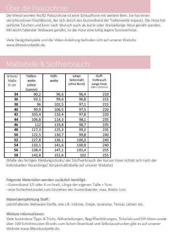 Papierschnittmuster lillesol women No.82 Palazzohose