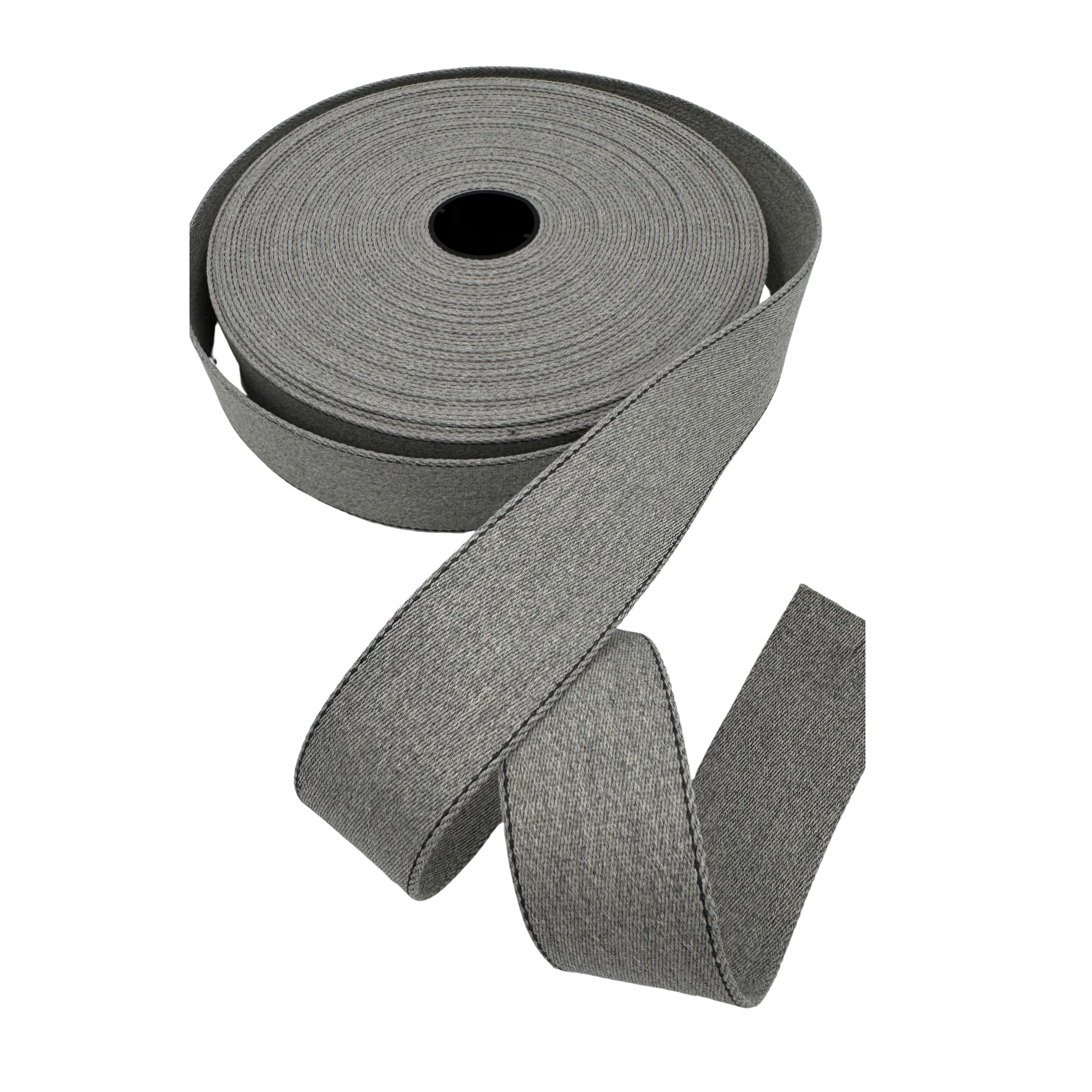 Gurtband 40mm Grau mit dunkelen Strichen am Rand