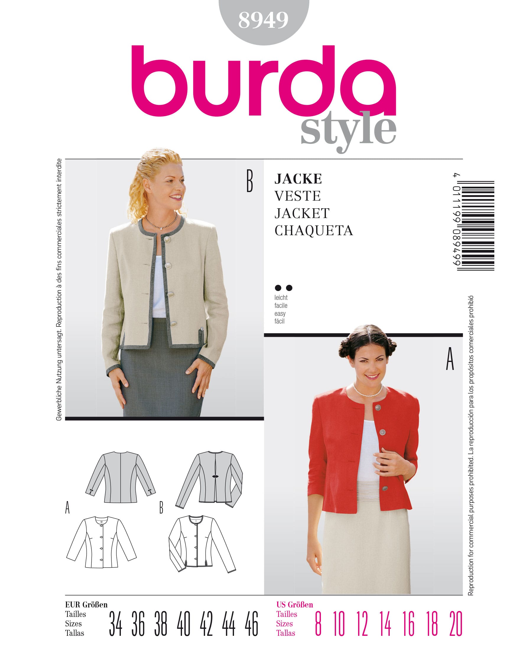 burda Schnittmuster 8949 Trachtenjacke – Bild 1
