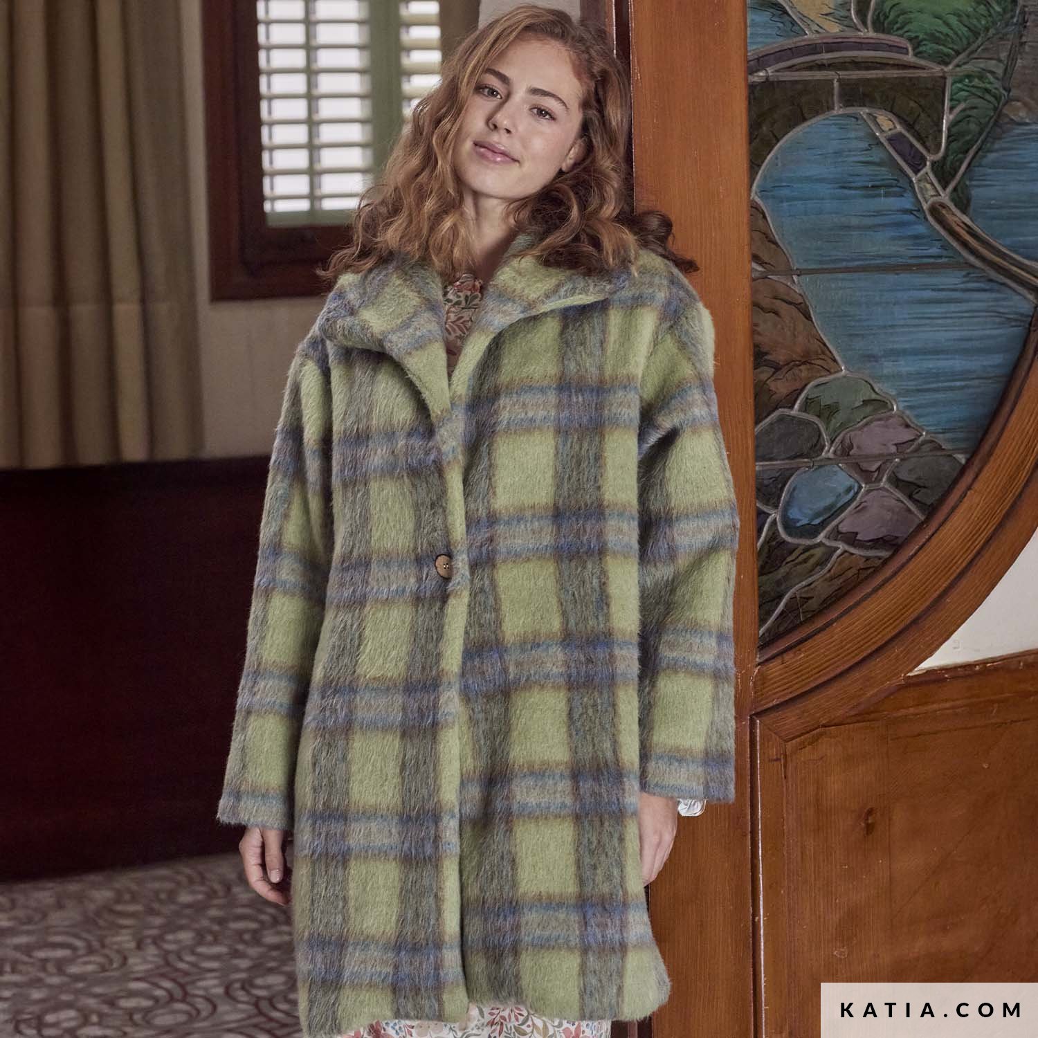 Mantelstoff Plaid Brushed Coat Herbstgrün