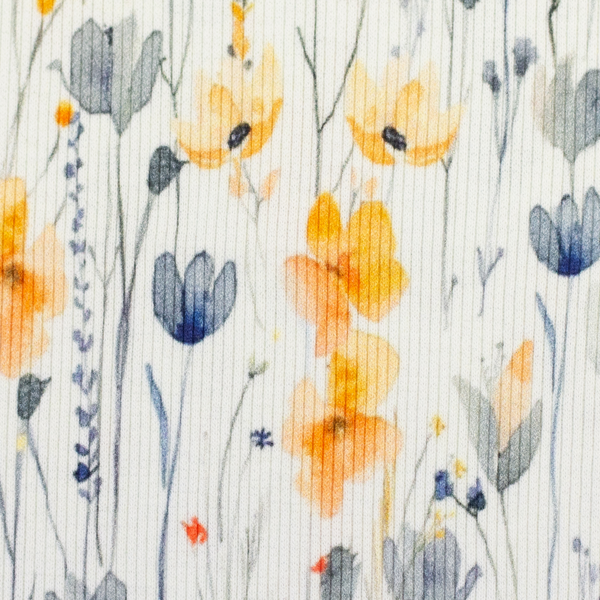Rippjersey Mohnblumen natur orange gelb