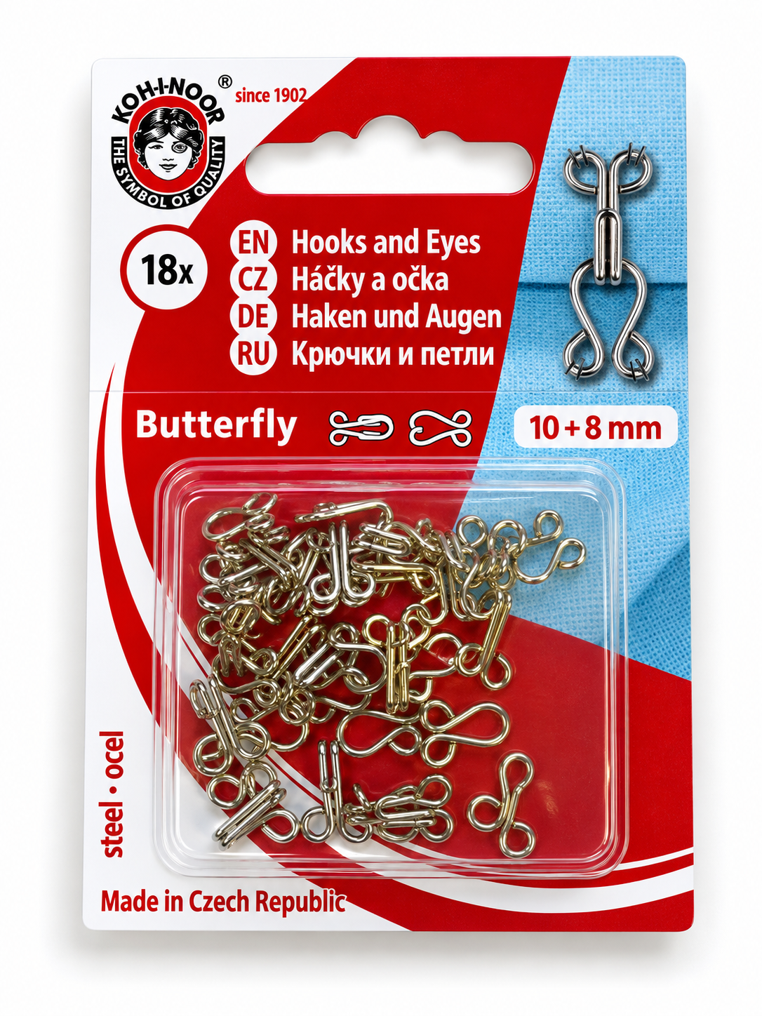 Haken und Augen Butterfly 10+8mm Silber