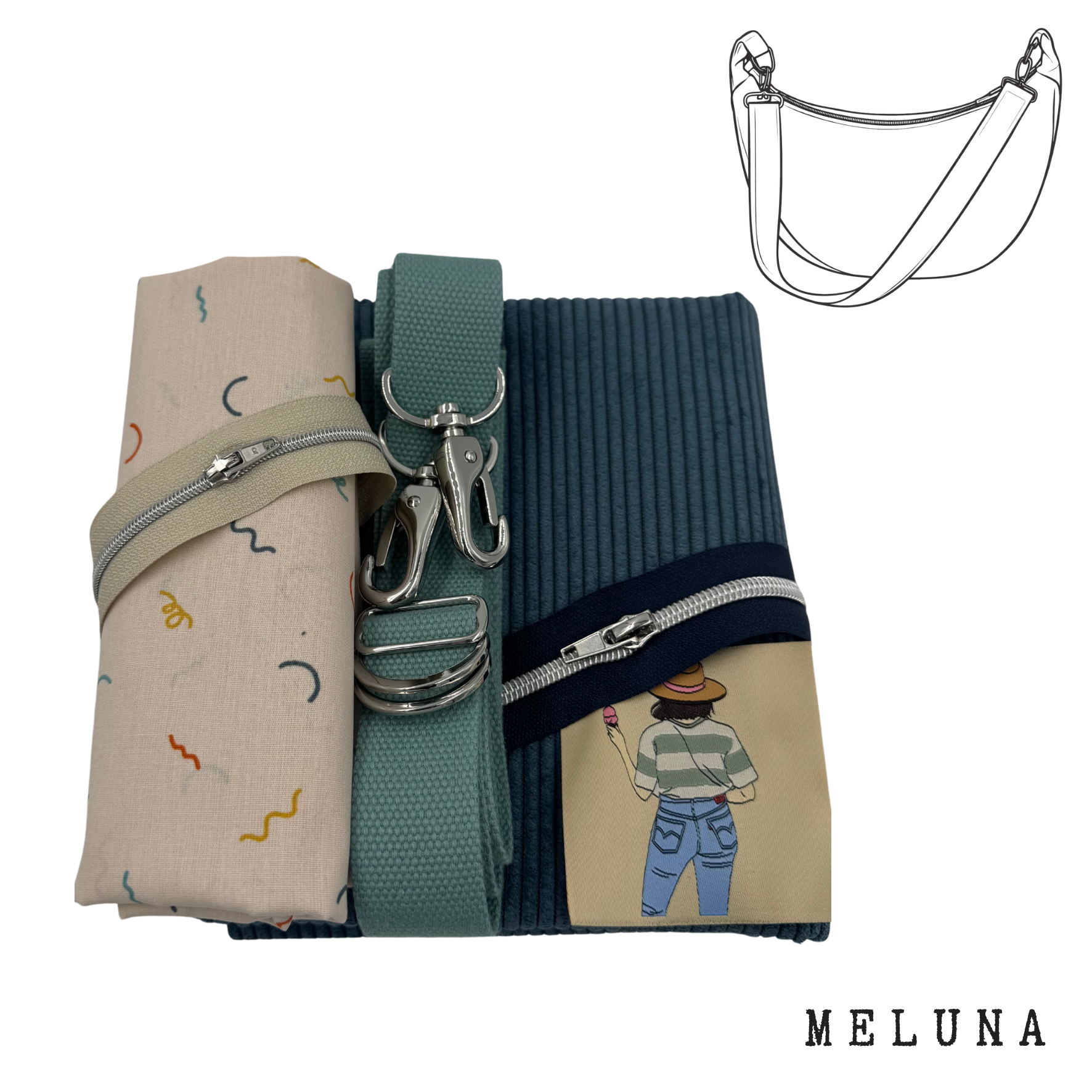 Nähpaket Tasche "MeLuna" aus Cord & Natur Confetti