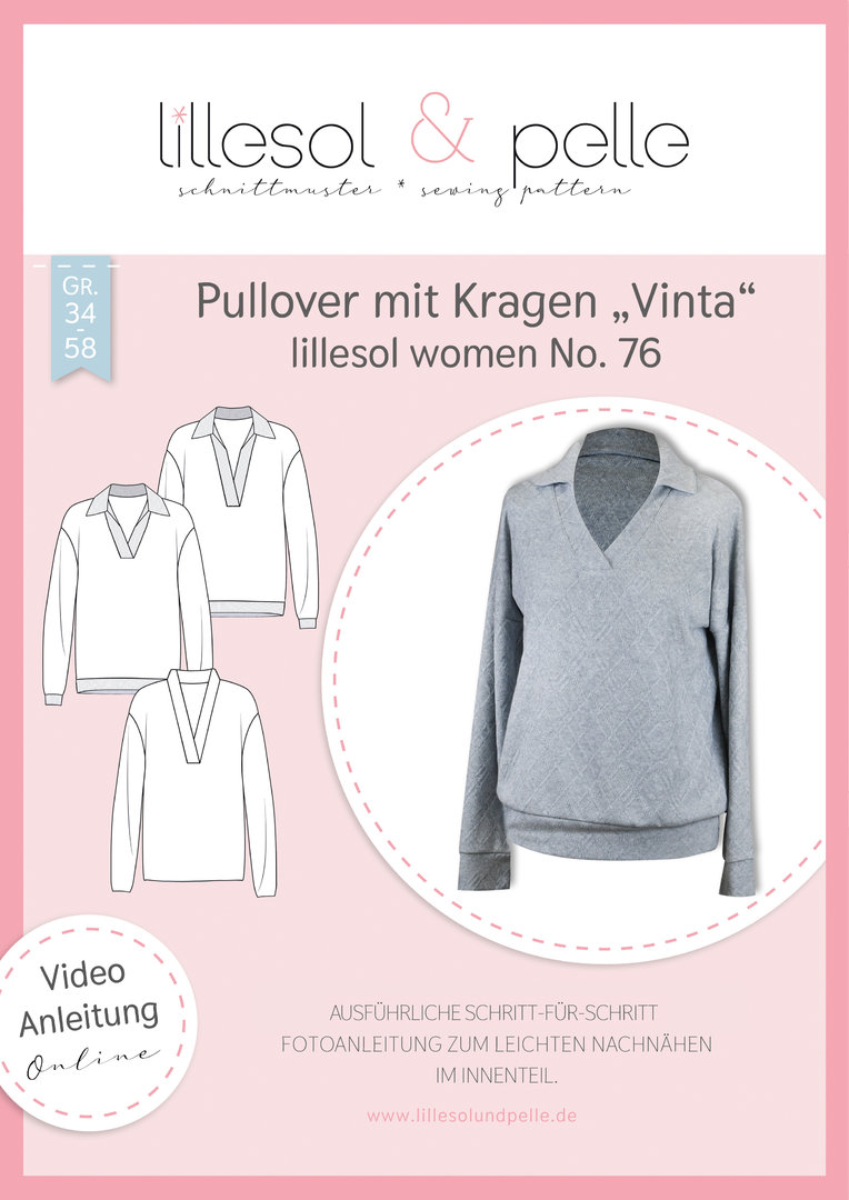 Papierschnittmuster lillesol women No.76 Pullover mit Kragen "Vinta"