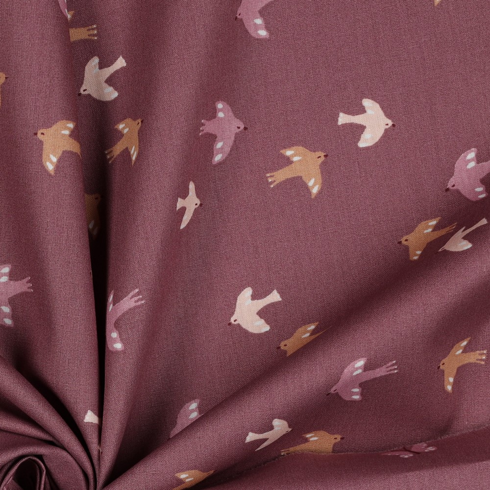 Baumwolle Popeline Vögel Altrosa