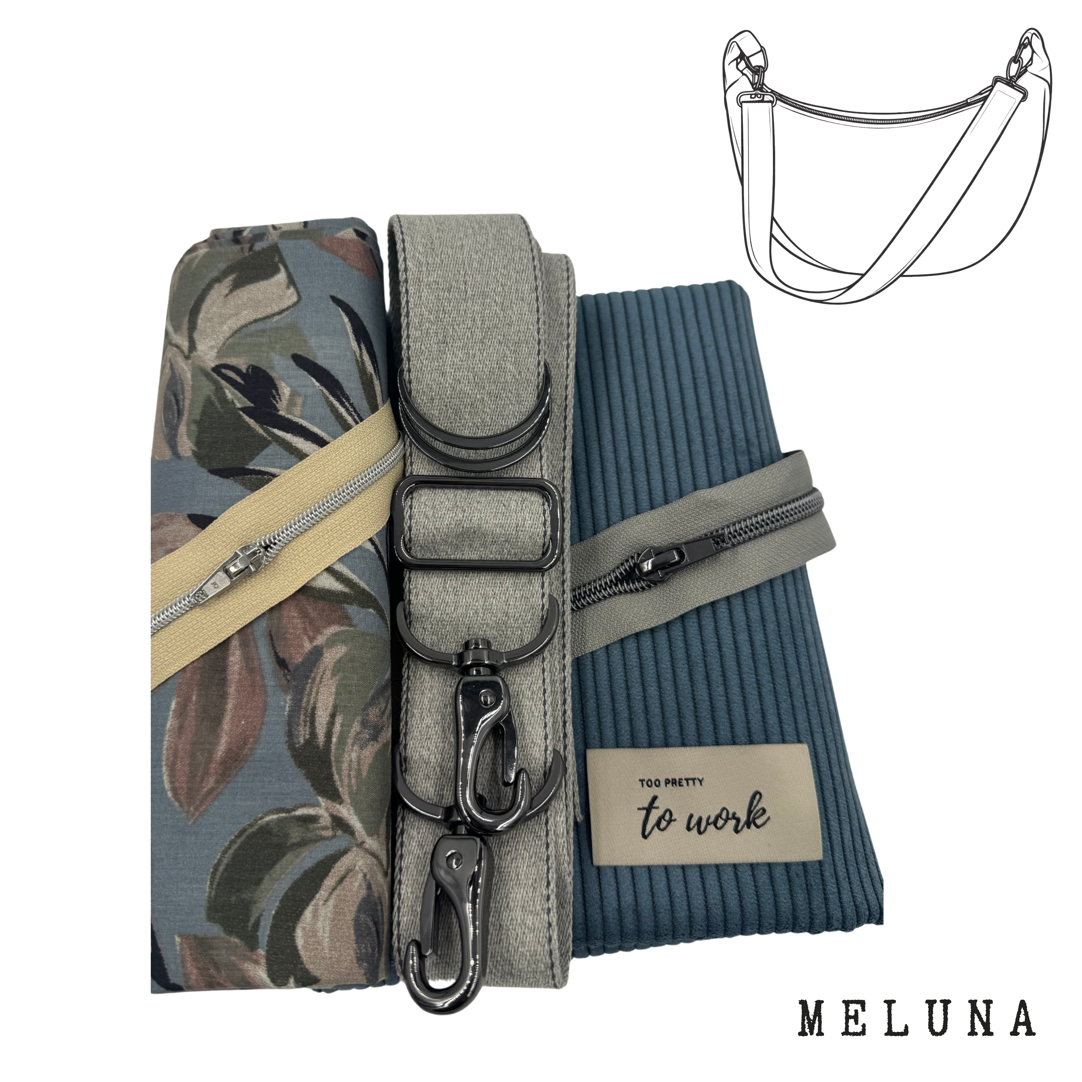 Nähpaket Tasche "MeLuna" aus Cord & Blätterprint