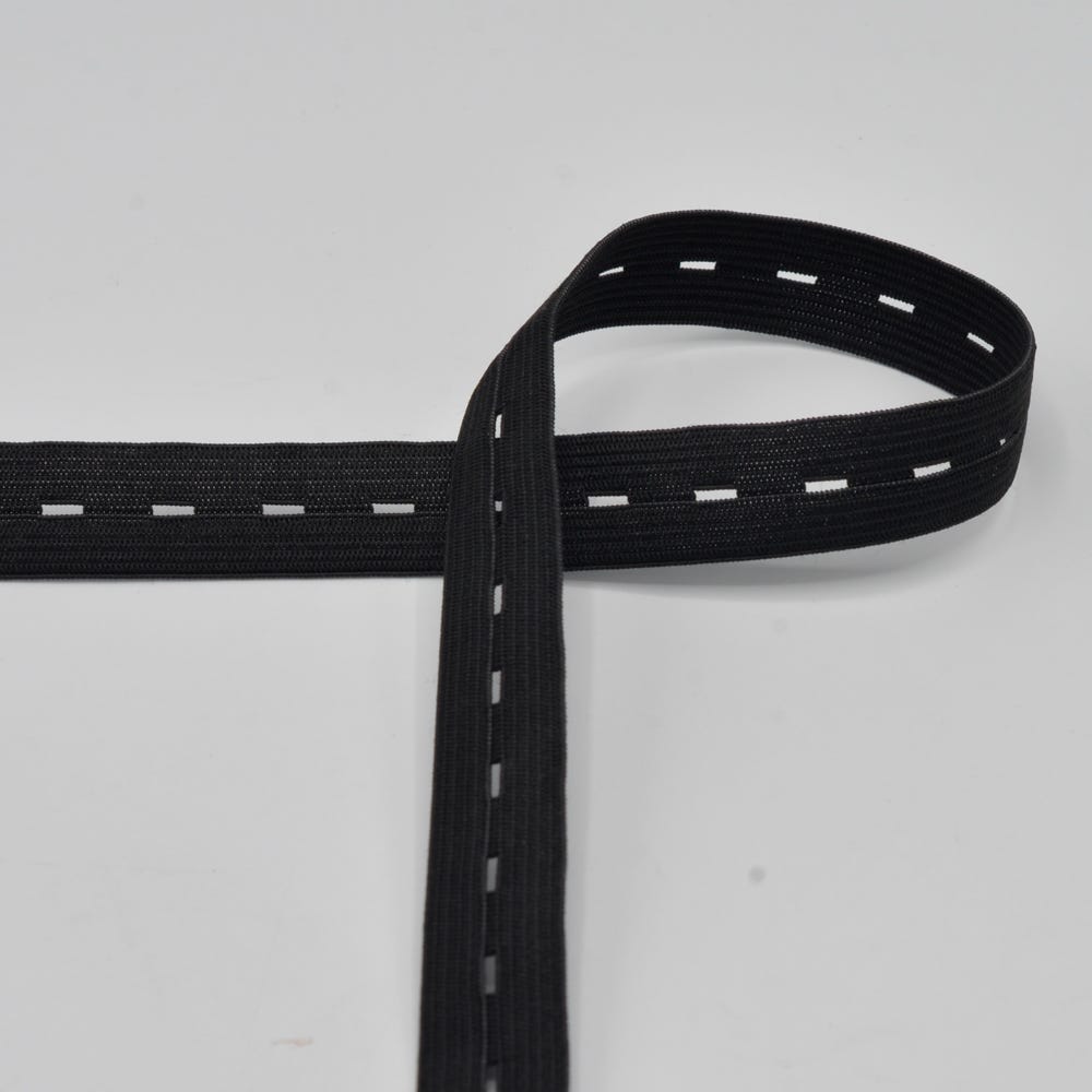 Lochgummi Schwarz – elastisches Band mit Knopflöchern
