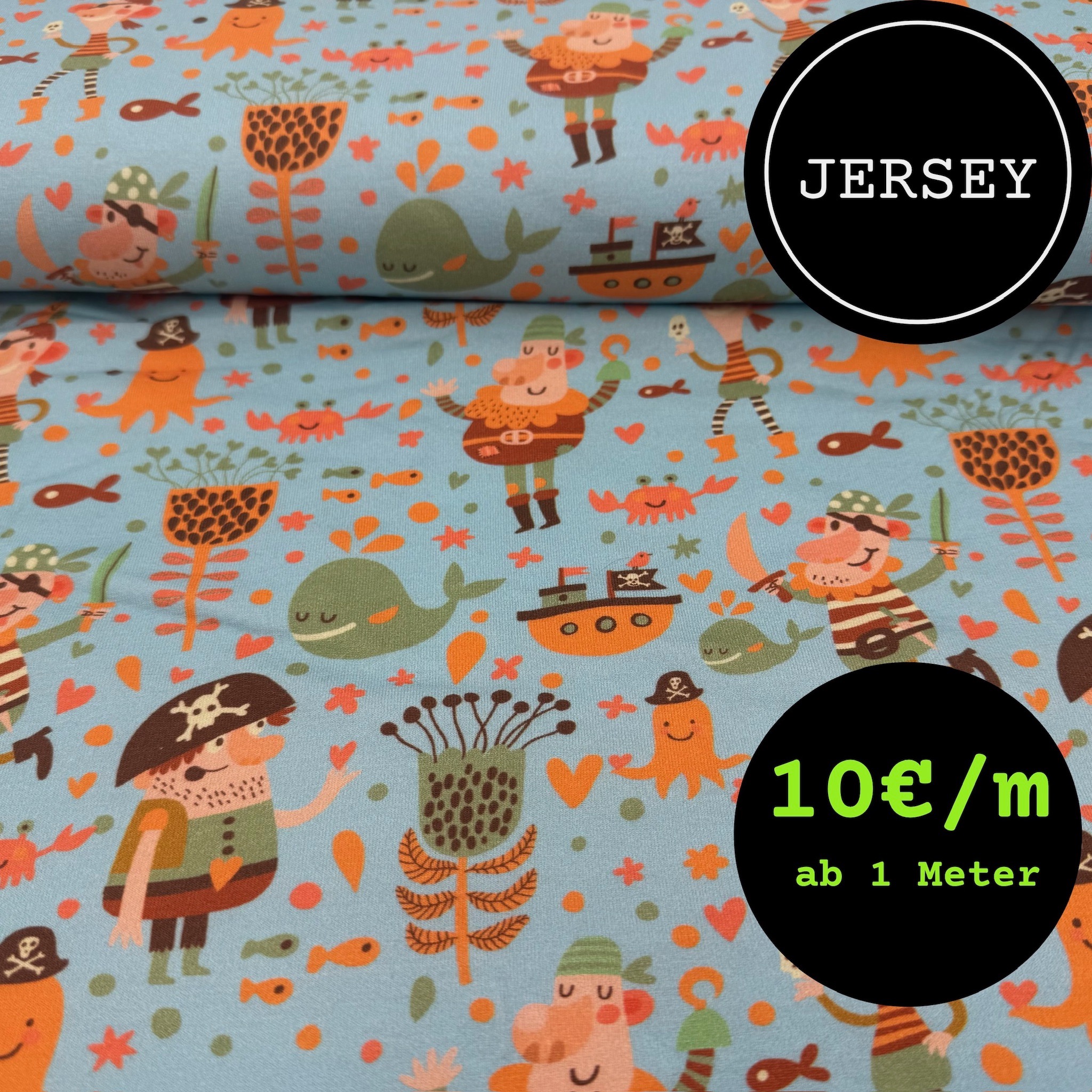 Jersey – Piratenwelt auf Hellblau -  SALE