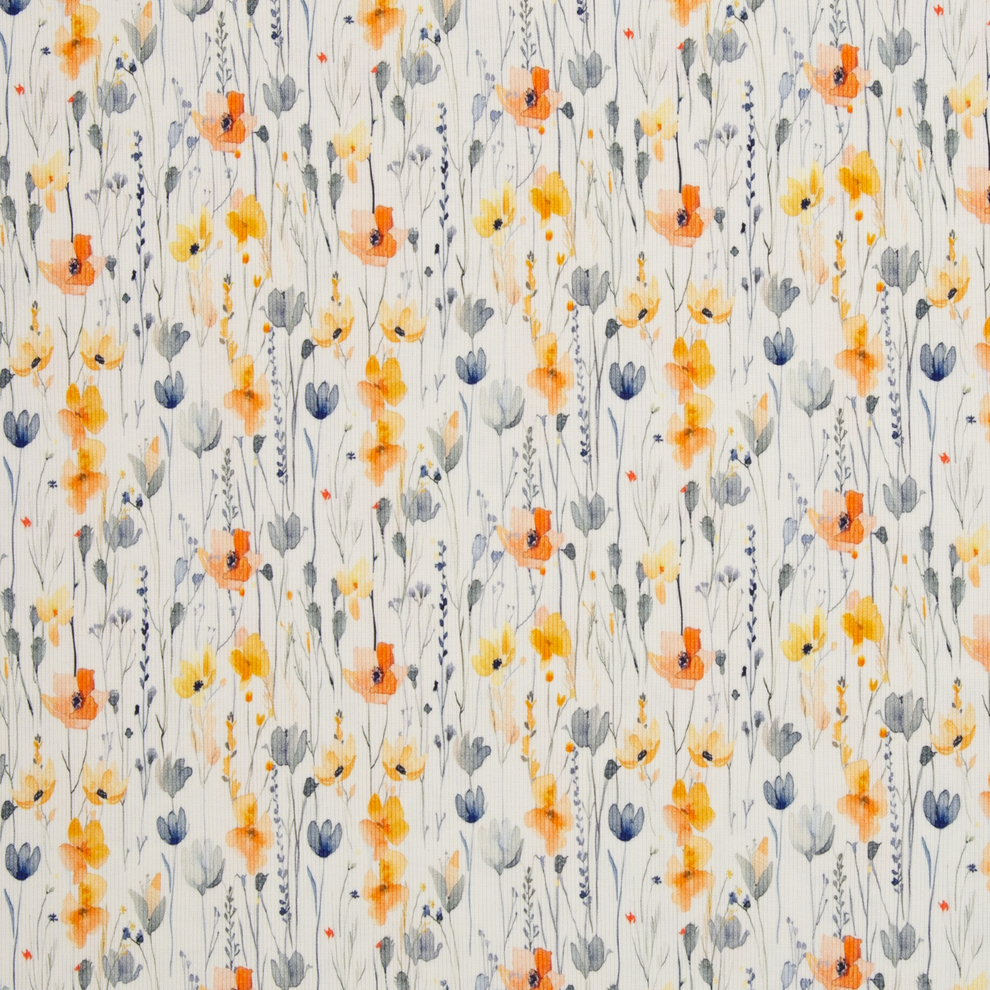 Rippjersey Mohnblumen natur orange gelb