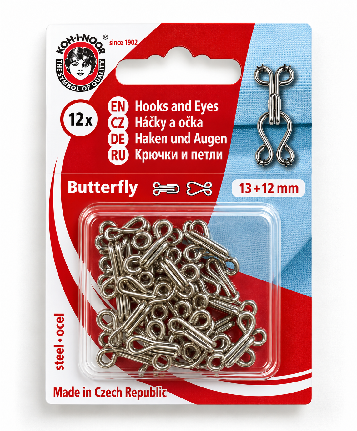 Haken und Augen Butterfly 13+12mm Silber