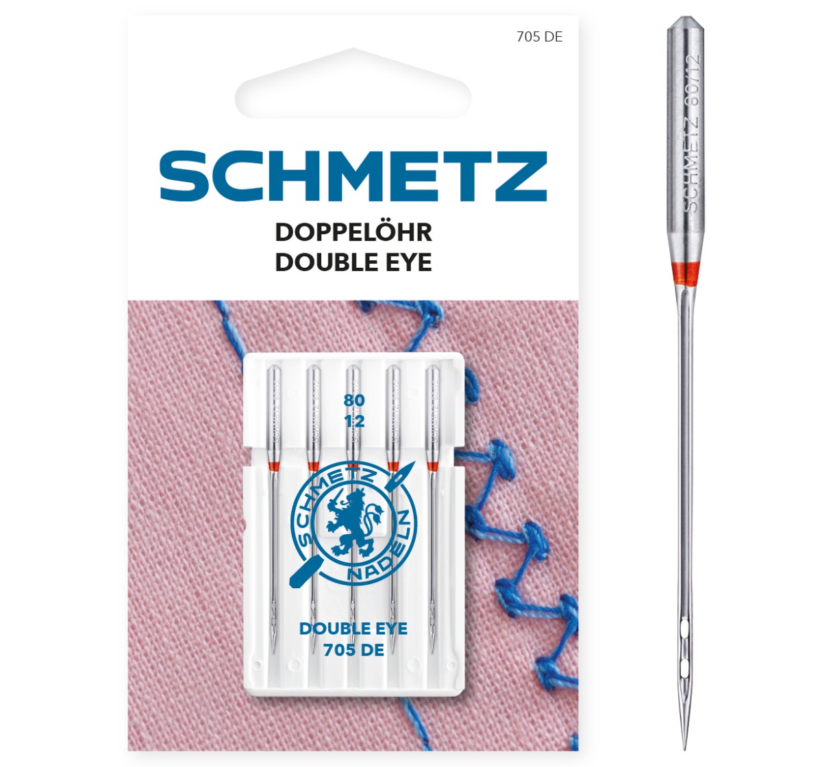 Schmetz Doppelöhr-Nadel (80/12) | 705 DE – offizielles SCHMETZ Produktfoto