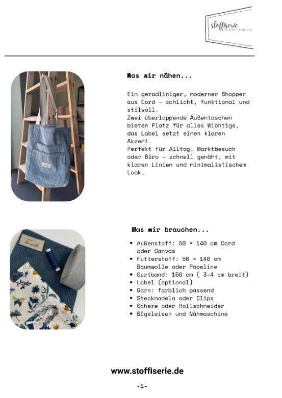 Nähanleitung Cord Shopper