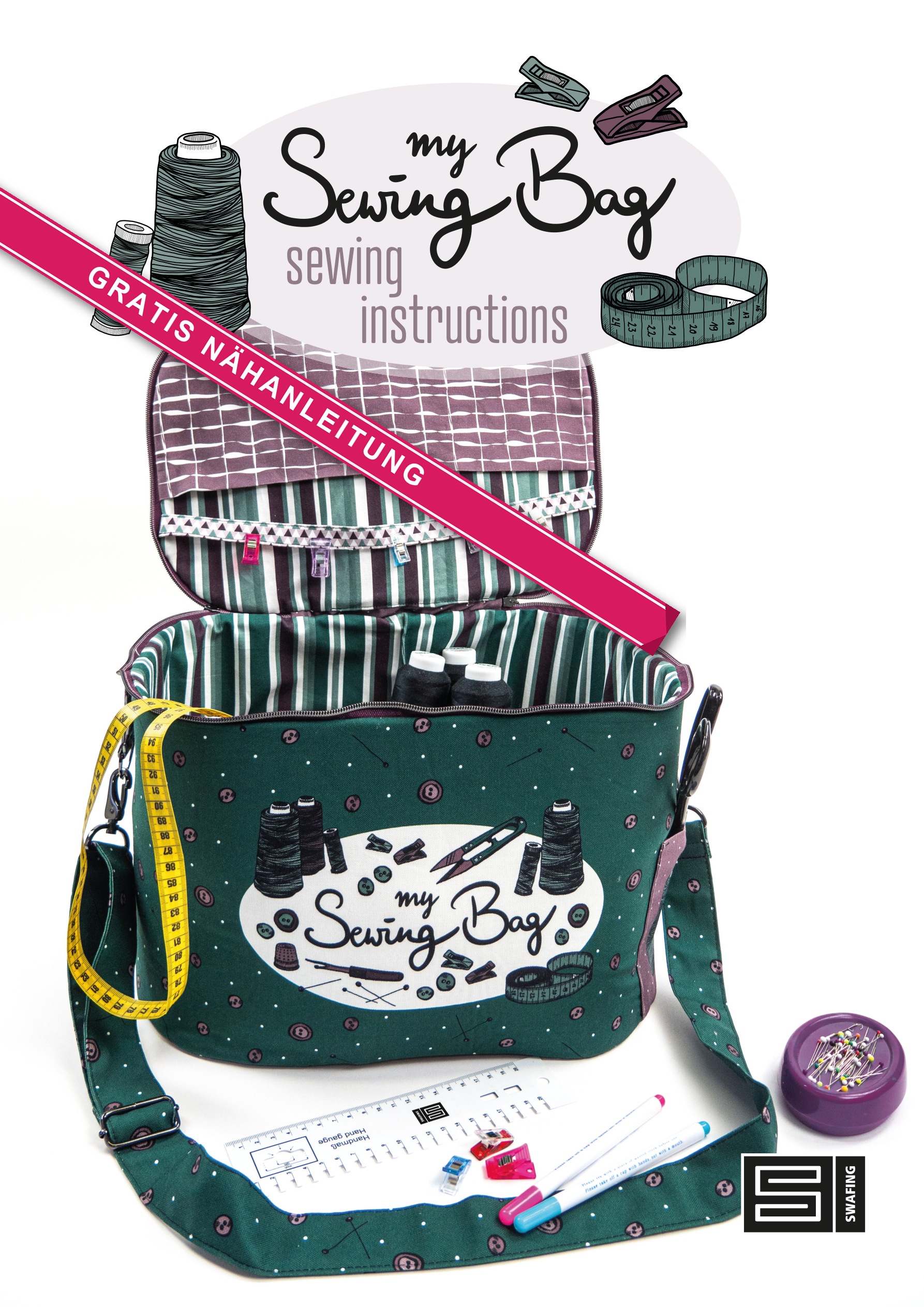My Sewing Bag Panel Dunkelblau/Pink – DIY Nähutensilien-Tasche Canvas