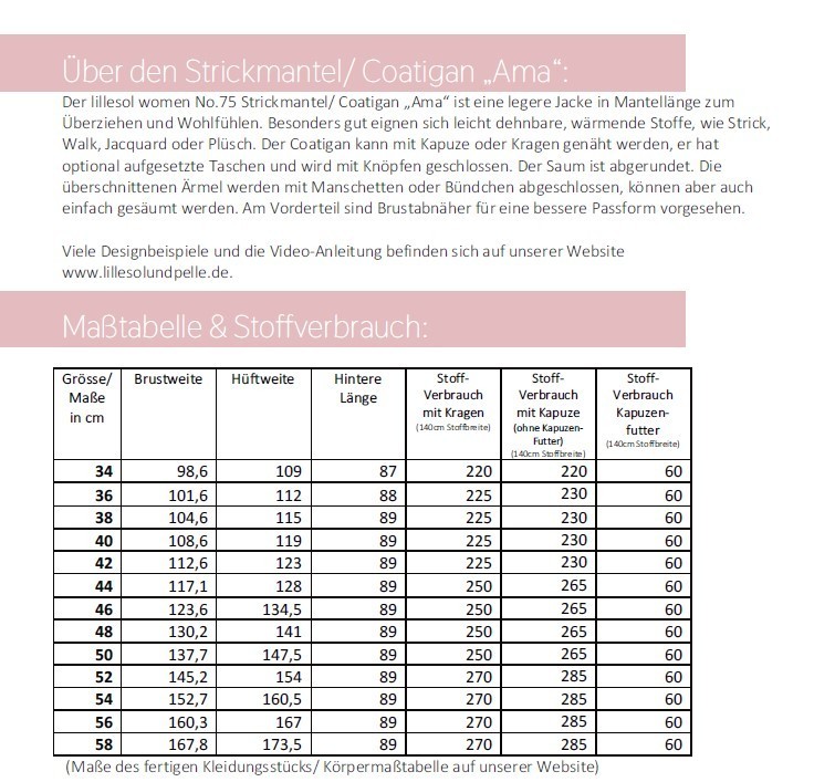 Papierschnittmuster lillesol women No.75 Strickmantel / Coatigan "Ama"