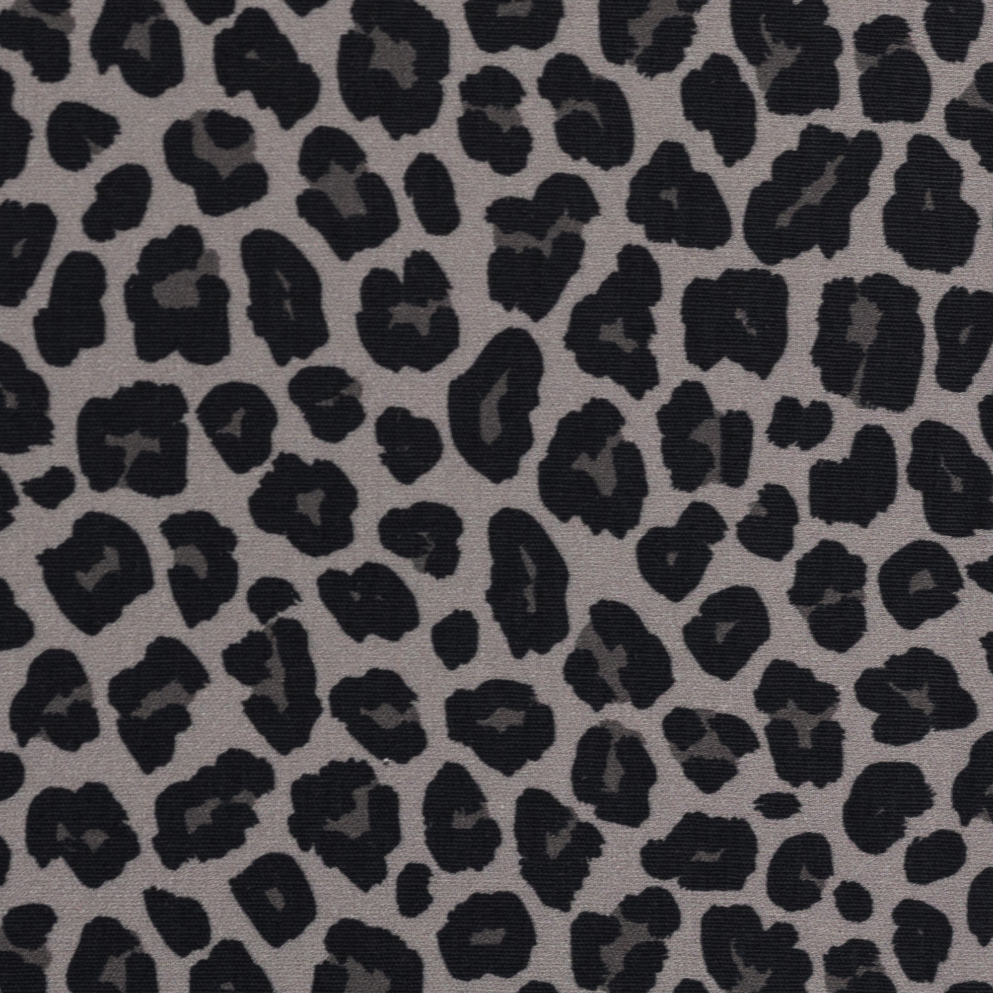 Baumwollstoff Leoparden-Print schwarz auf grauem Grund